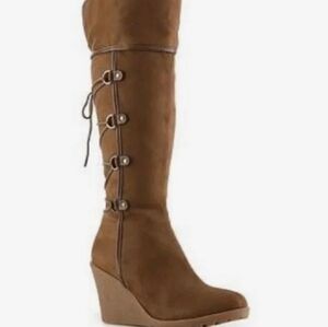 Lace up zipper wedge heel boots